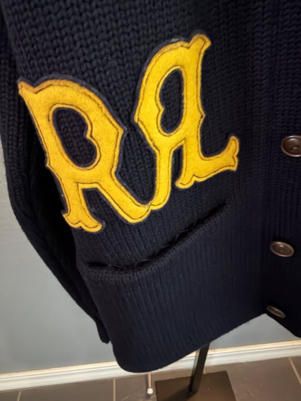 RRL Ralph Lauren Shawl Collar Appliqued Wool Cardigan Navy XS Unisex NWT Perfect - Picture 8 of 12